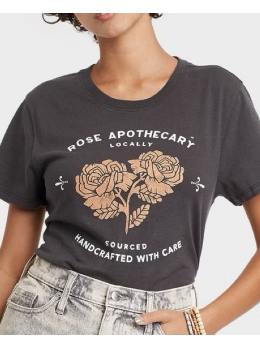 Target Rose Apothecary Graphic Tee - Charcoal with Tan Print